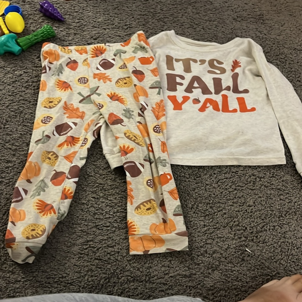 Kids Fall Pajama Set - Cream and Brown - Picture 9 of 16